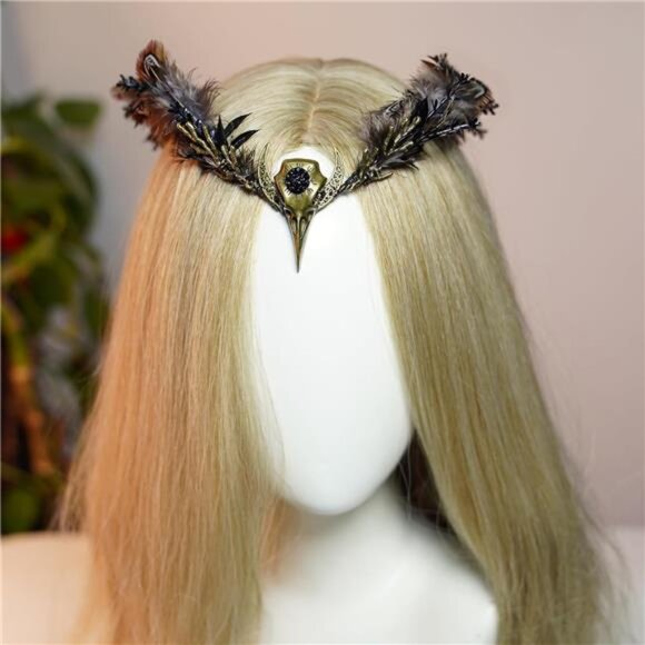 Brown Feather Witch Crown - Handmade Gothic Headpiece Elf Moon Cirlet - Picture 6 of 7